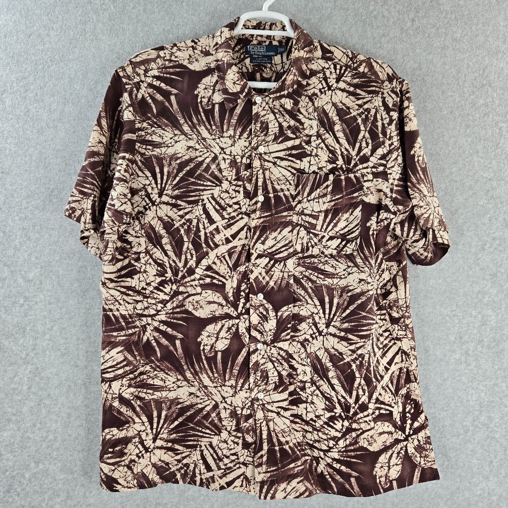 Vintage Polo Ralph Lauren Shirt Mens XL Silk Linen Hawaiian Clayton 90s Button